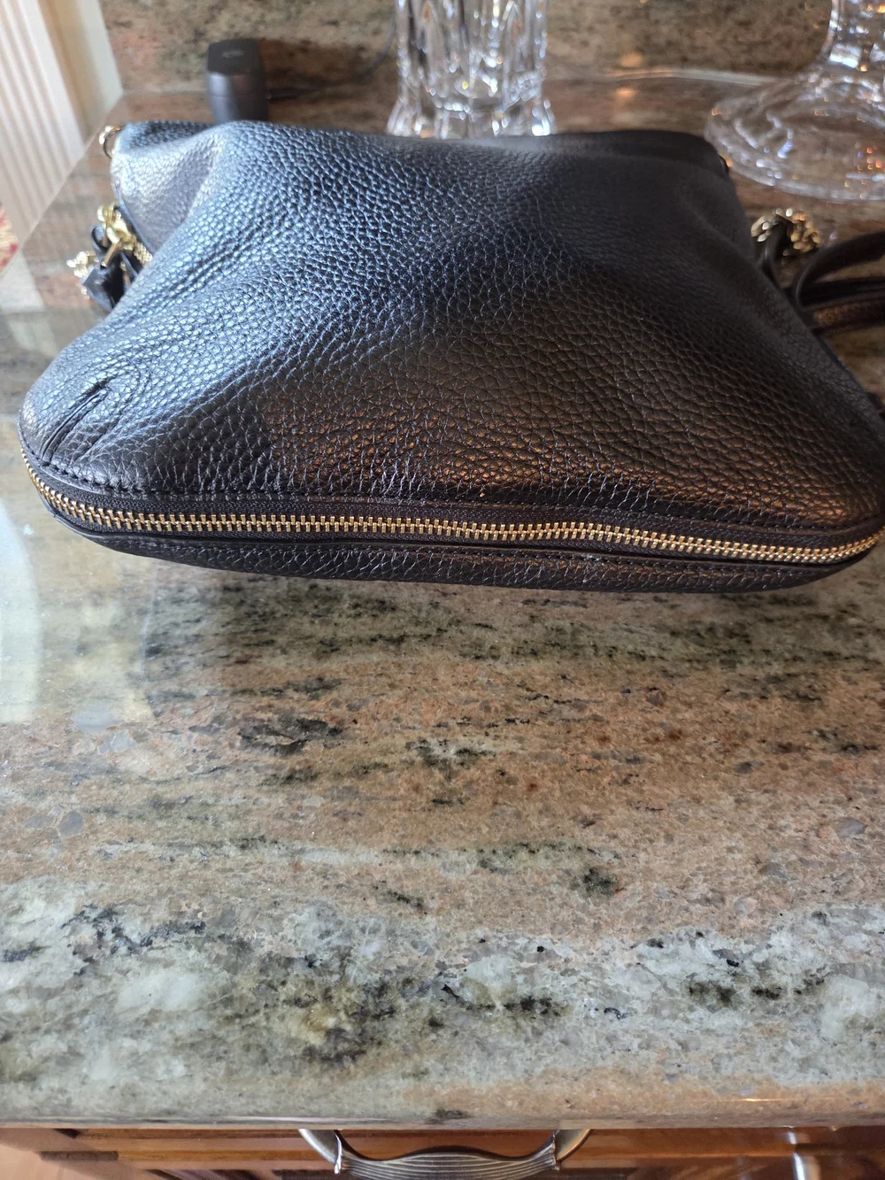 Tory Burch Black Pebbled Leather Crossbody with Matching Wristlet